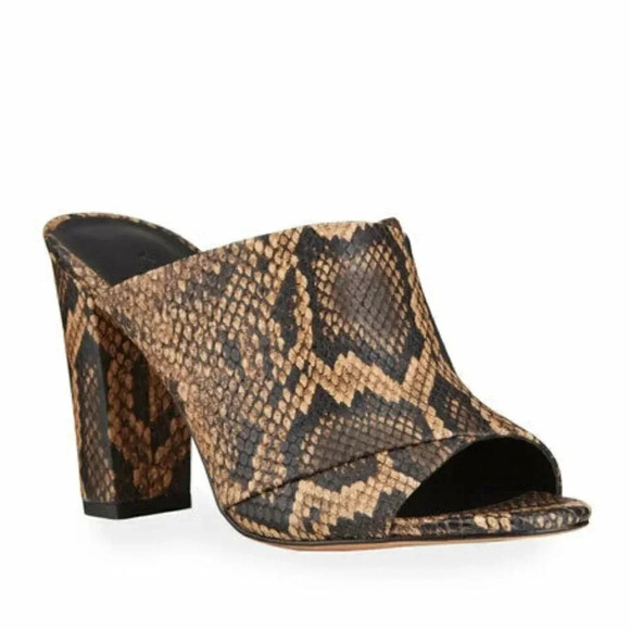 Vince Shoes - Vince Size 9 Snake Print Leather Heath Cross Strap Block Heel Mule in Senegal 